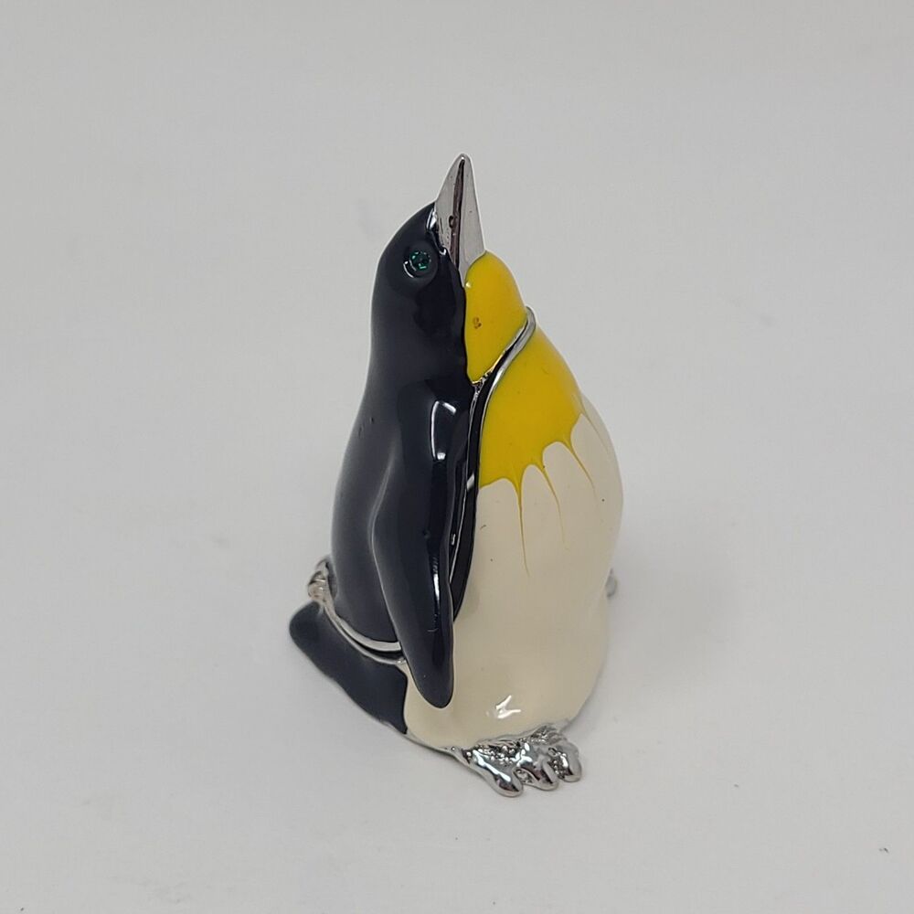 VTG Enamel Penguin Trinket Box Hinged Collectible 2.75"